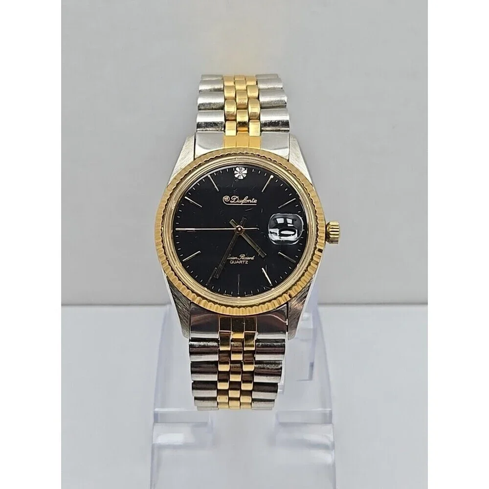 Dufonte Lucien Piccard Two Tone Quartz Watch Date Fluted Bezel Mens New Battery